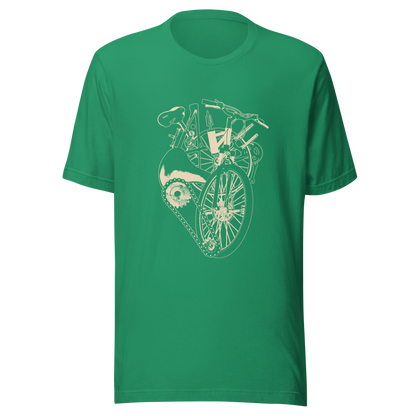A single-colour artwork that forms an anatomical heart crafted entirely from bicycle parts, including wheels, handlebars, chains and other mechanical details. A clean and minimalist composition that blends creativity with a love for cycling. Perfect for cyclists, bike enthusiasts and anyone passionate about life on two wheels.