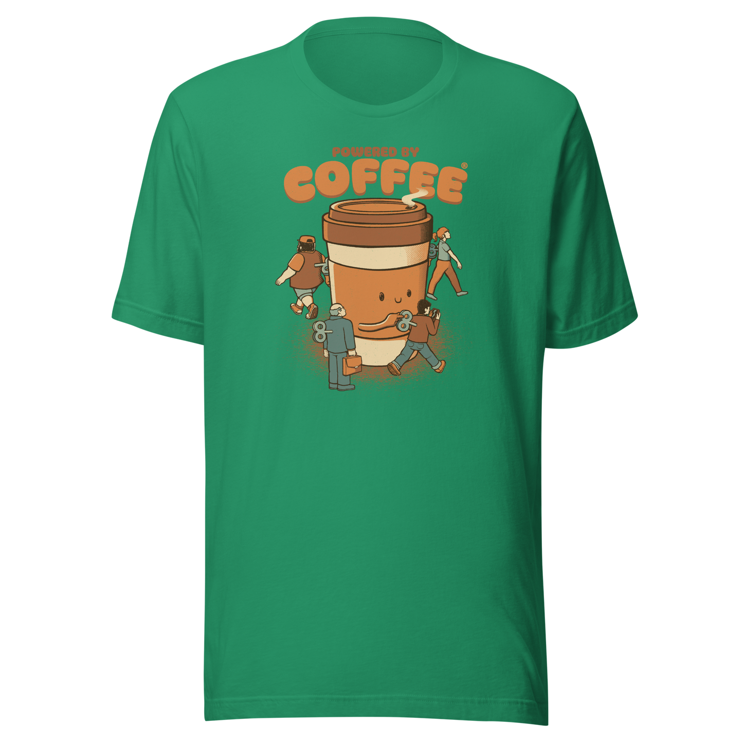A playful illustration of a giant coffee cup winding up tiny wind-up dolls, a fun nod to caffeine as the fuel that keeps life moving. Featuring the phrase “Powered By Coffee”, it’s the perfect gift for coffee lovers who can’t function without their daily cup.
