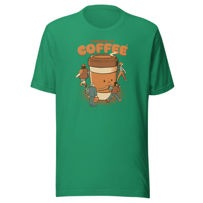 A playful illustration of a giant coffee cup winding up tiny wind-up dolls, a fun nod to caffeine as the fuel that keeps life moving. Featuring the phrase “Powered By Coffee”, it’s the perfect gift for coffee lovers who can’t function without their daily cup.