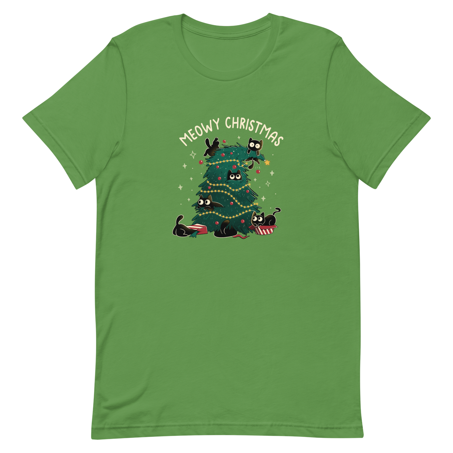 A Christmas tree full of black kittens hanging from it as if they were playing with it, an art that plays on how cats love Christmas trees. A perfect gift for anyone who loves Christmas and cats.