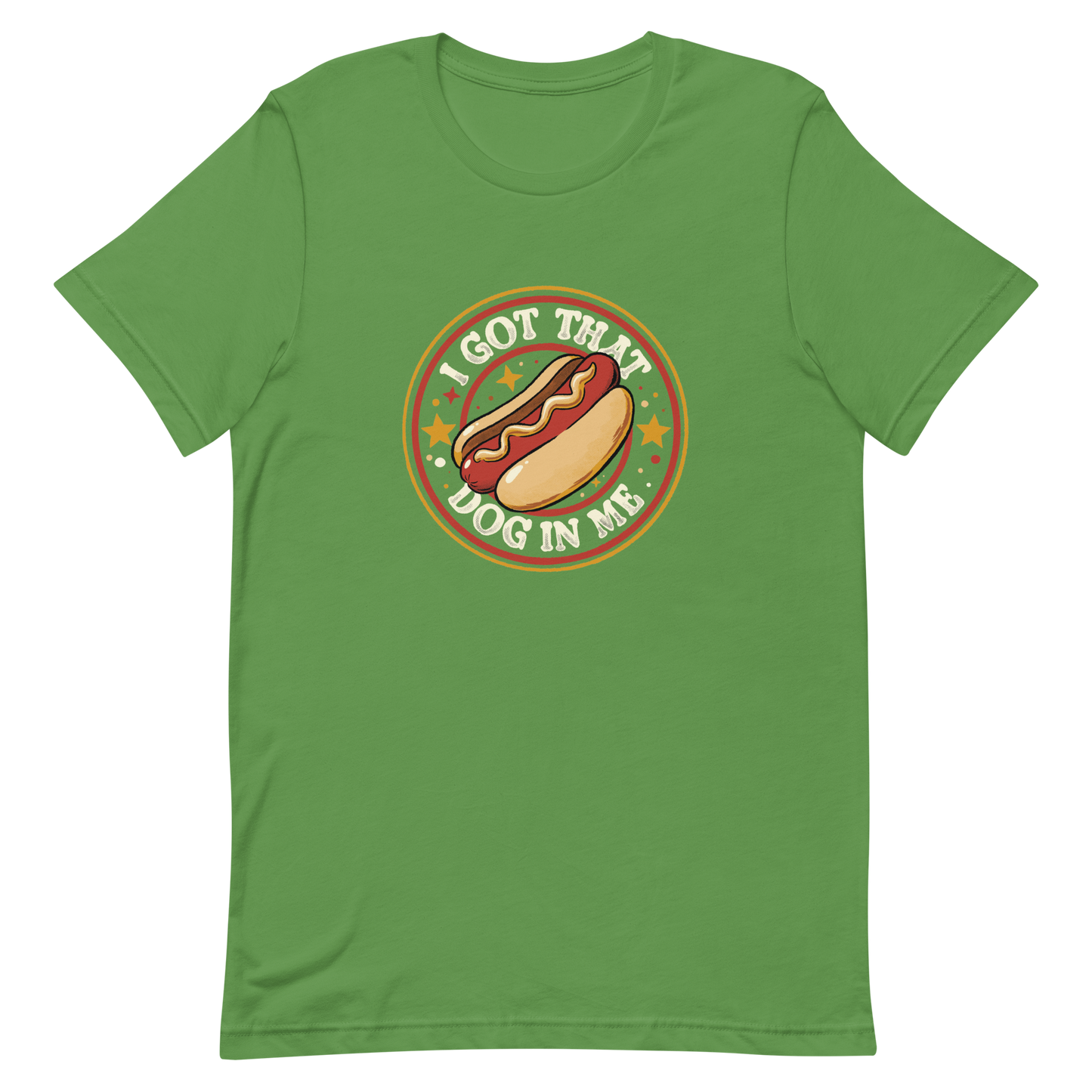A retro-styled hotdog illustration surrounded by stars with the phrase “I Got That Dog In Me”. It combines humor and vintage design with a playful twist on the popular meme expression. The perfect gift for meme lovers, food enthusiasts, and anyone who enjoys bold, funny, and quirky designs.