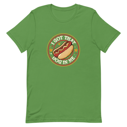 A retro-styled hotdog illustration surrounded by stars with the phrase “I Got That Dog In Me”. It combines humor and vintage design with a playful twist on the popular meme expression. The perfect gift for meme lovers, food enthusiasts, and anyone who enjoys bold, funny, and quirky designs.