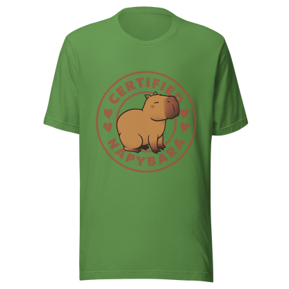 An art piece in warm beige and brown tones featuring a relaxed, sleepy capybara sitting peacefully beside the phrase “Certified Napybara”. A cozy, humorous design perfect for anyone who relates to slow days, loves capybaras, and fully embraces the art of taking naps.