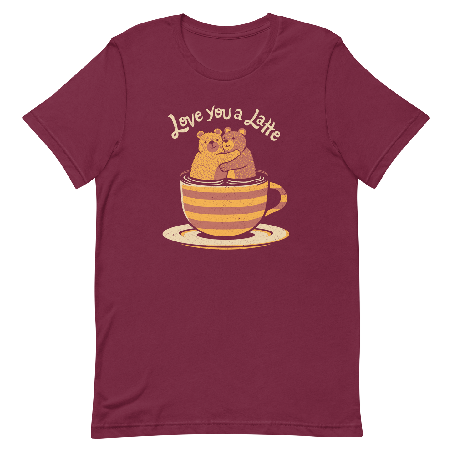 A cute Valentine’s Day illustration featuring two teddy bears hugging inside a cup of black coffee, paired with the phrase “I Love You a Latte”. A sweet and cosy design for coffee lovers, bear fans, and anyone who enjoys playful, romantic humour.

