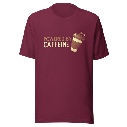 A steaming coffee cup tilts playfully beside the phrase “Powered by Caffeine,” written in bold, vintage-style lettering. This design perfectly captures the spirit of those who run entirely on coffee and determination. Ideal for caffeine lovers, coffee addicts and anyone who can’t start the day without their favorite brew.