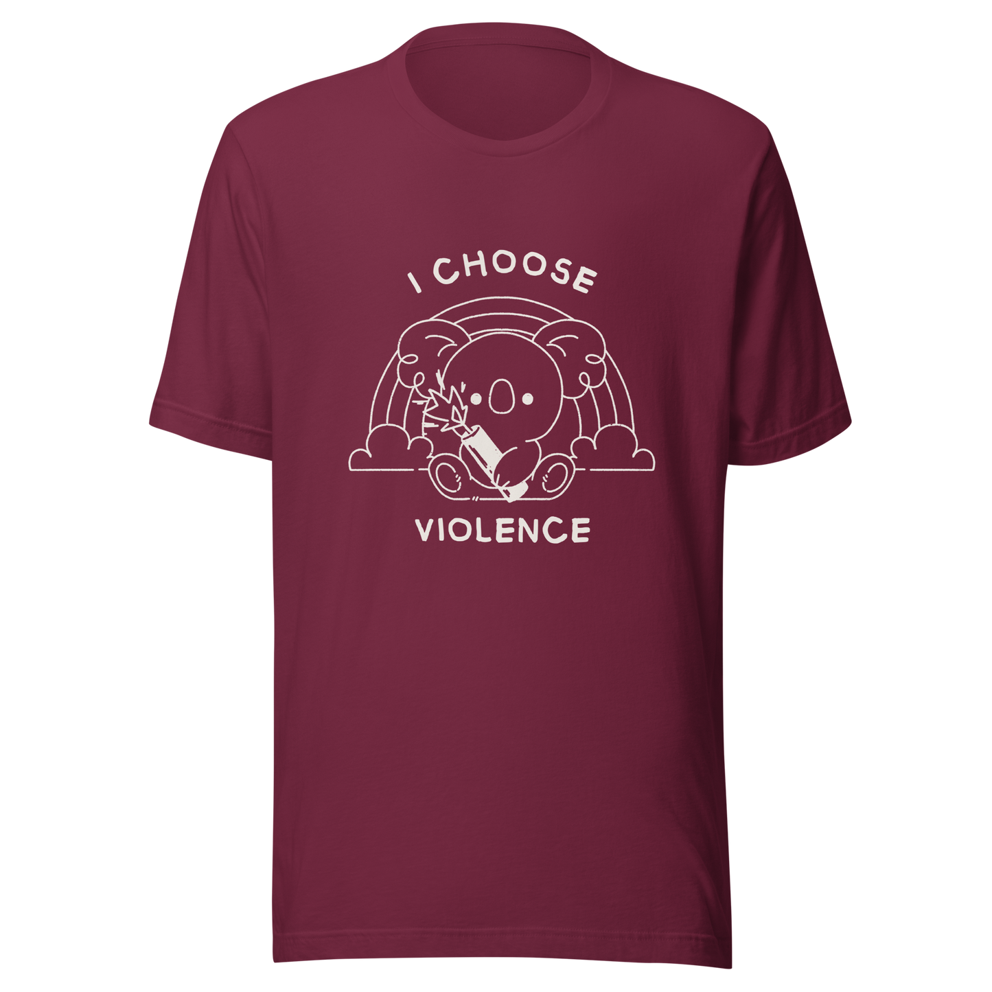 An adorable koala holding a stick of dynamite in front of a rainbow, paired with the phrase ‘I Choose Violence’. A playful mix of cuteness and dark irony, perfect for anyone who loves chaotic humor and bold, irreverent designs.