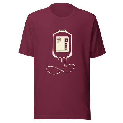 The artwork depicts an infusion pouch stylized as a full wine bag, with a detailed label in shades of cream. It plays on the idea that, for some, wine is almost like an essential fuel. Perfect for wine lovers and fans of sarcastic humor.