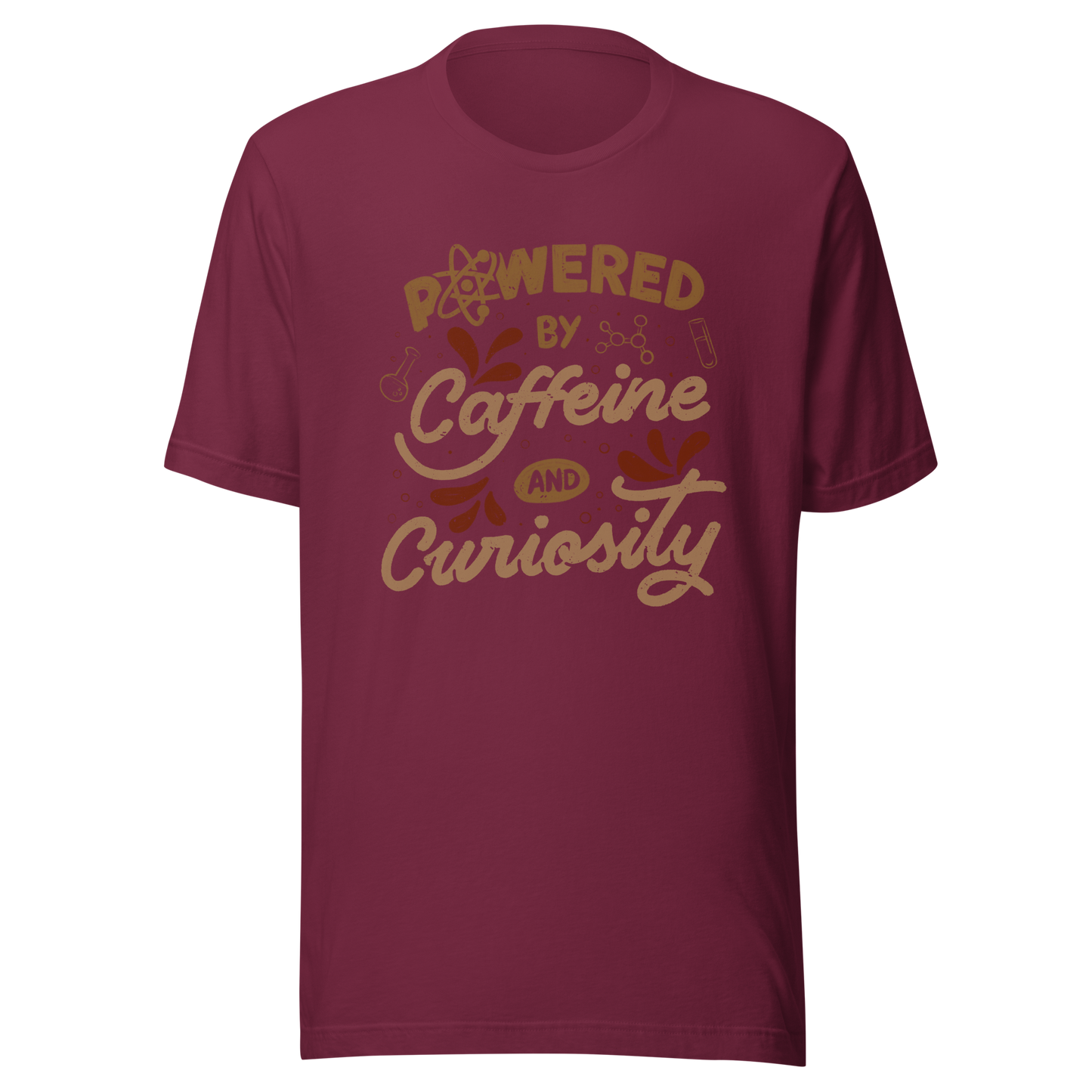 A vintage-style lettering artwork featuring the phrase “Powered by Caffeine and Curiosity” decorated with chemistry symbols, molecules and scientific details. This design captures the restless mind of those who question everything and rely on coffee to keep curiosity alive. Ideal for researchers, lab workers, students, science geeks and caffeine lovers. 