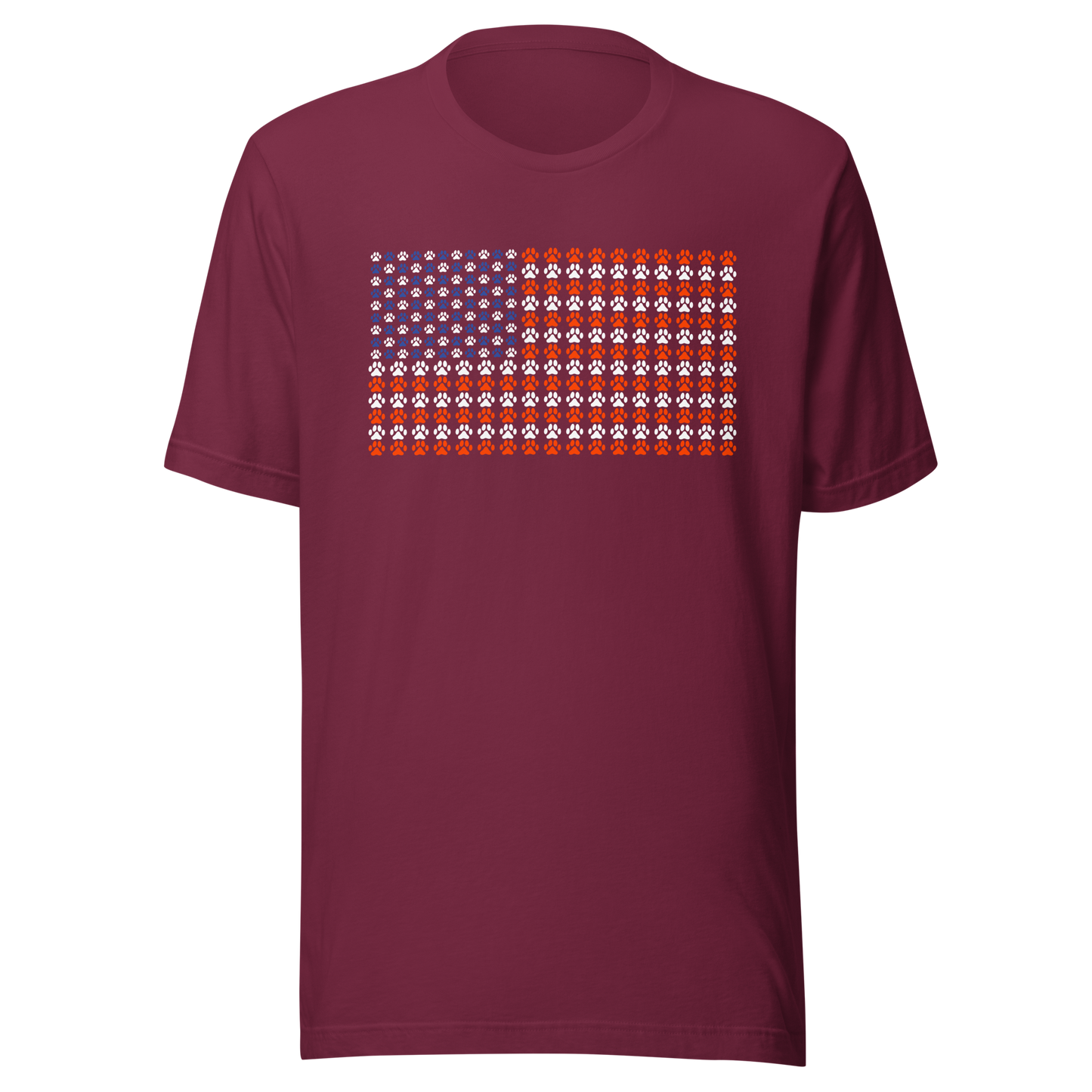 An artistic reinterpretation of the United States flag formed entirely by countless small paw prints. Blending patriotism with pet love, this creative design celebrates animal lovers, dogs, cats, and the special bond between people and their furry companions.