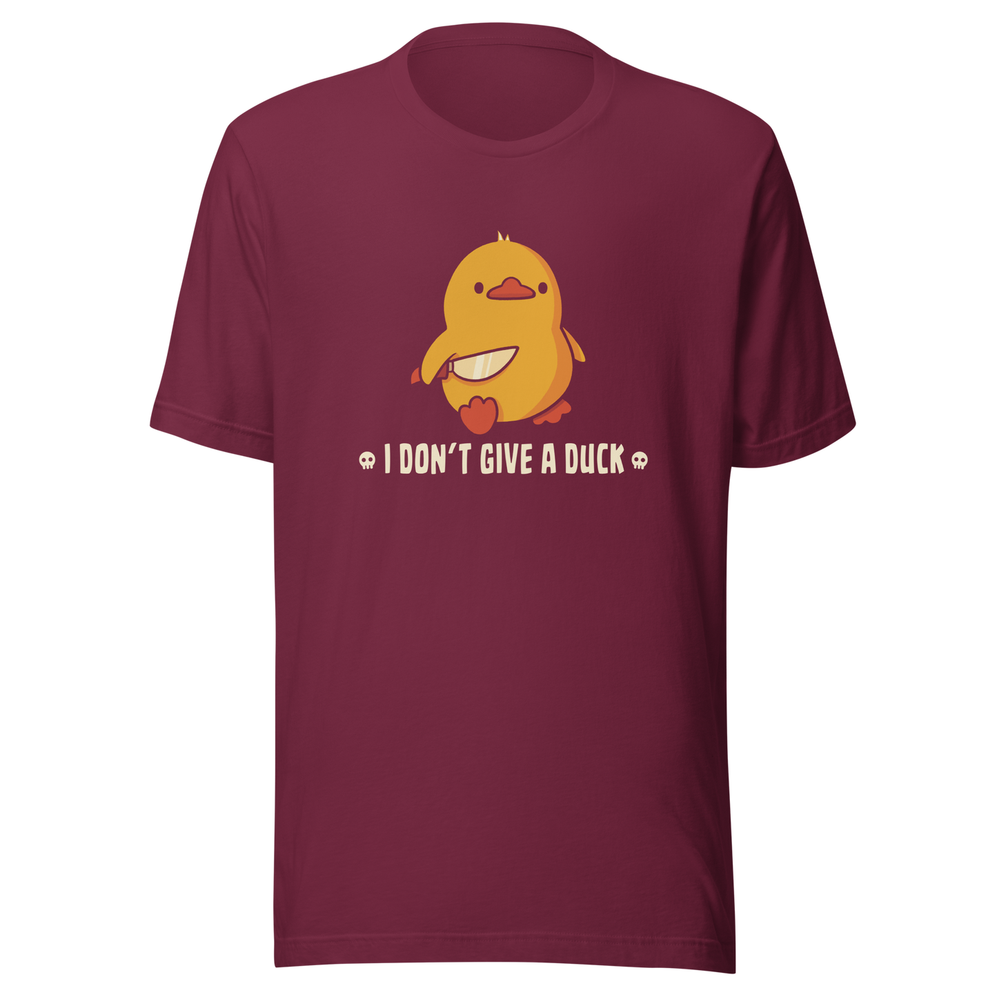 A cute yellow duck holding a small knife, around it the text "I Don't Give a Duck". An art that mixes humor with the temperament of ducks.