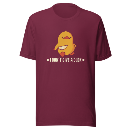 A cute yellow duck holding a small knife, around it the text "I Don't Give a Duck". An art that mixes humor with the temperament of ducks.