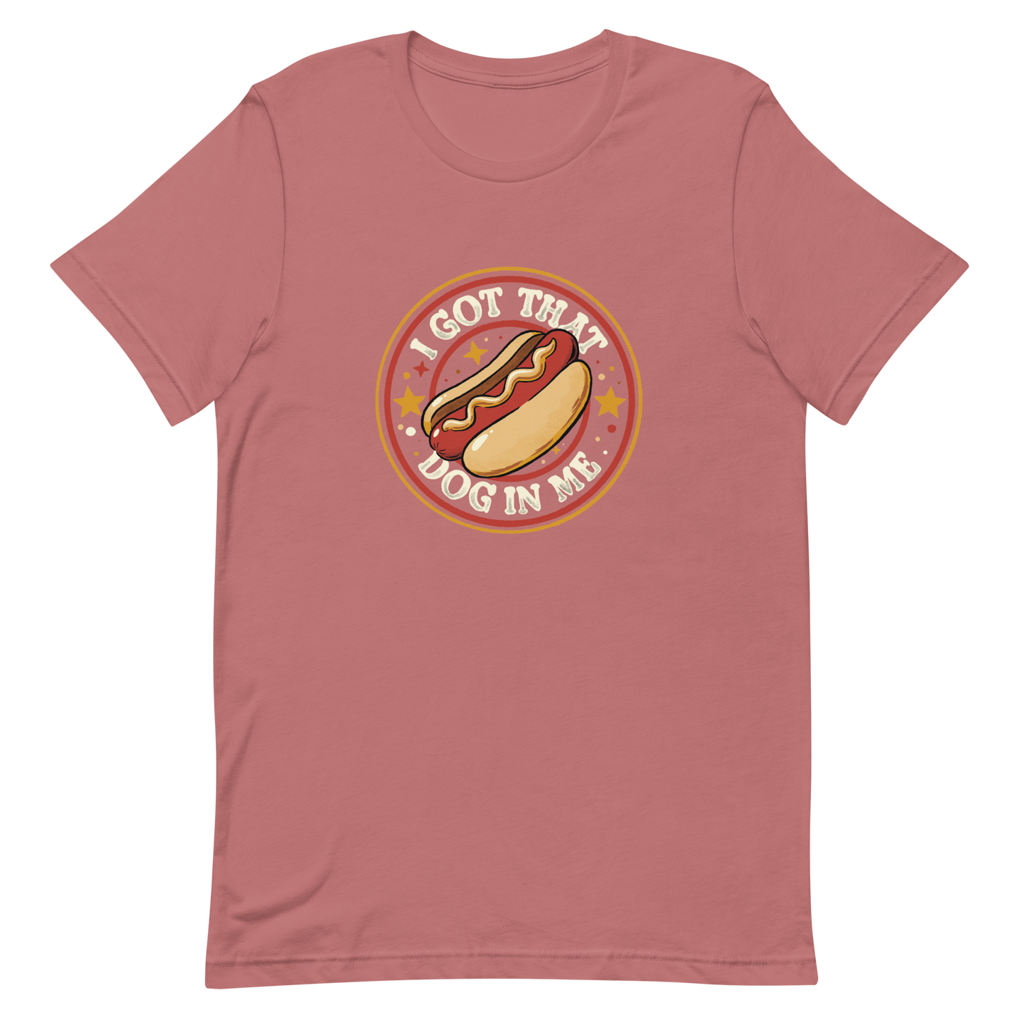 A retro-styled hotdog illustration surrounded by stars with the phrase “I Got That Dog In Me”. It combines humor and vintage design with a playful twist on the popular meme expression. The perfect gift for meme lovers, food enthusiasts, and anyone who enjoys bold, funny, and quirky designs.