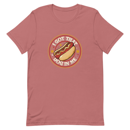 A retro-styled hotdog illustration surrounded by stars with the phrase “I Got That Dog In Me”. It combines humor and vintage design with a playful twist on the popular meme expression. The perfect gift for meme lovers, food enthusiasts, and anyone who enjoys bold, funny, and quirky designs.