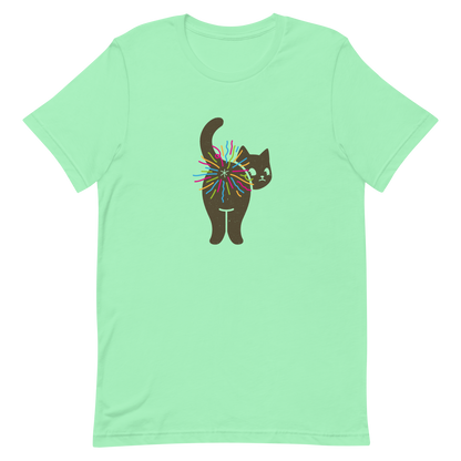 A black cat glances back while a rainbow bursts from its butt in a cheeky and colorful way. This artwork is a playful pun that turns a simple fart into a rainbow explosion of humor. Perfect for cat lovers, pun fans, and anyone who enjoys silly and quirky designs.