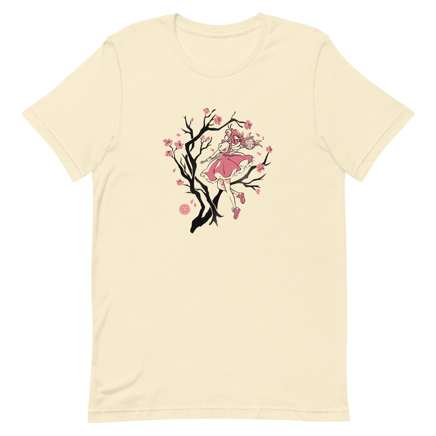 A magical girl floats gracefully among blooming sakura branches, captured in a minimalist sumi-e style. A delicate blend of Japanese tradition, anime nostalgia, and soft fantasy charm.