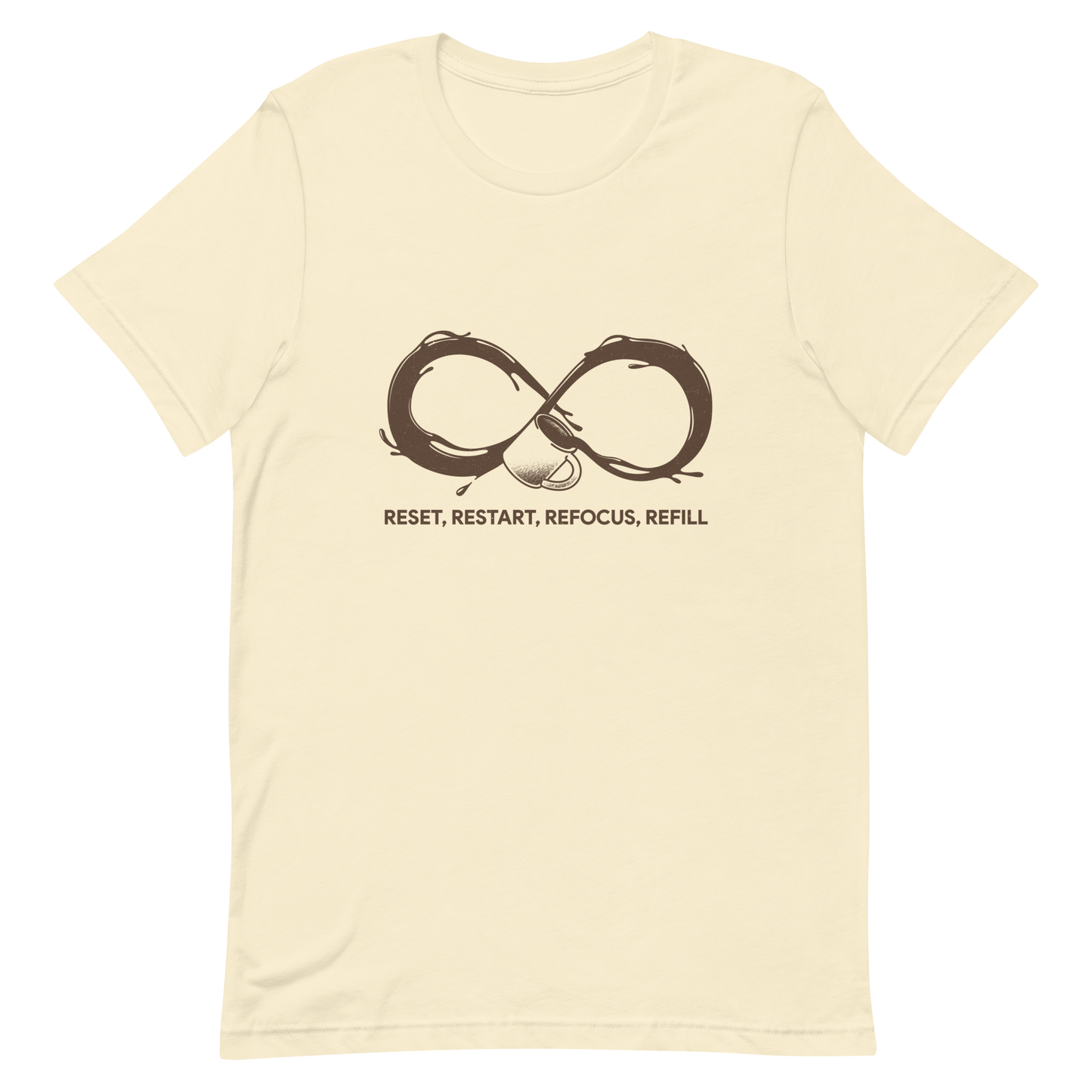 A coffee cup spills endlessly, forming an infinity symbol made of flowing coffee. This artwork celebrates the endless cycle of energy, focus, and motivation that keeps us going. Perfect for coffee lovers, caffeine addicts, and anyone who believes that every restart begins with a refill.
