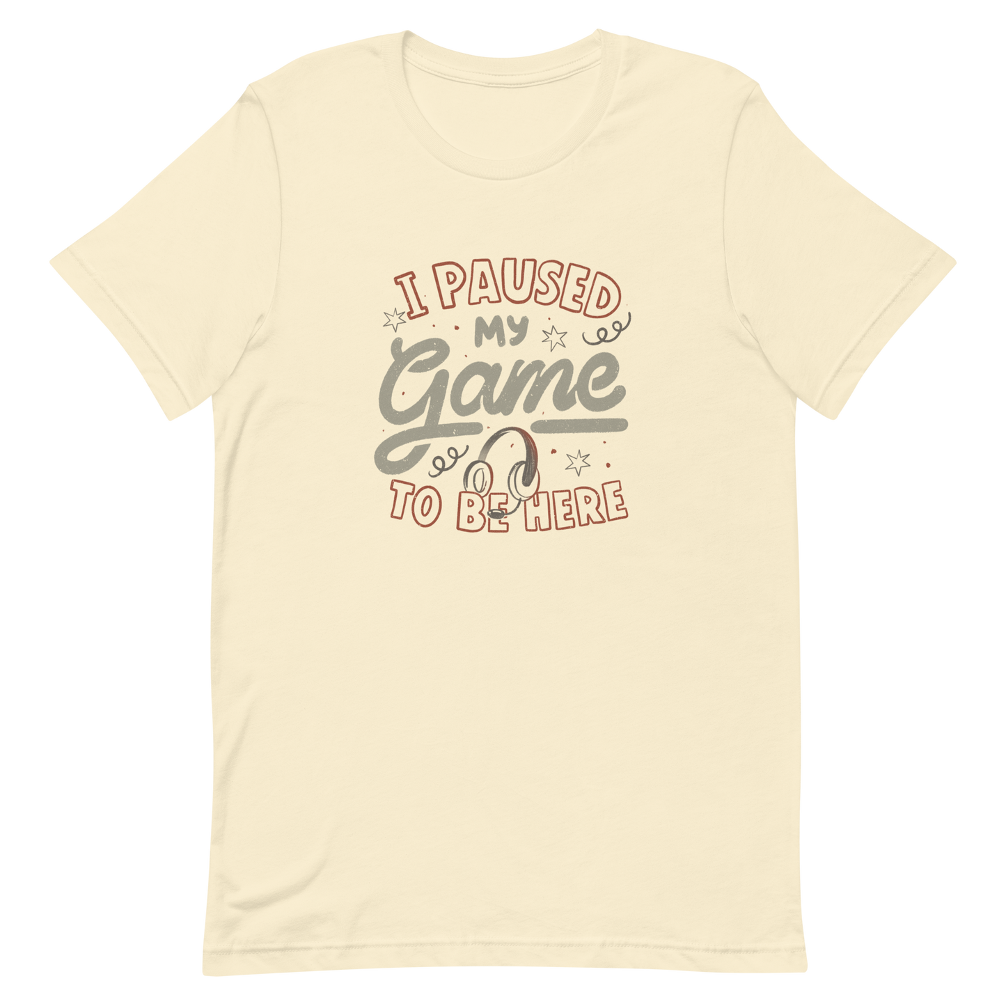 This design features the phrase “I Paused My Game To Be Here” in a bold vintage-style lettering with a headset illustration. It perfectly captures the eternal struggle between gaming and social life with a touch of humor. Ideal for gamers, streamers, and anyone who’d rather be playing.