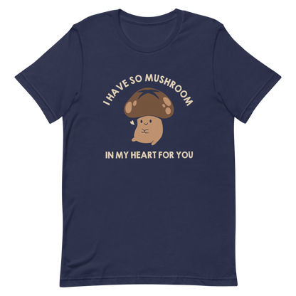 A chubby mushroom with a big smile and a tiny heart sits happily under the phrase “I have so mushroom in my heart for you”. This playful pun combines cuteness and affection in the most charming way possible. Perfect for nature lovers, pun fans, and anyone who enjoys a touch of adorable humor.