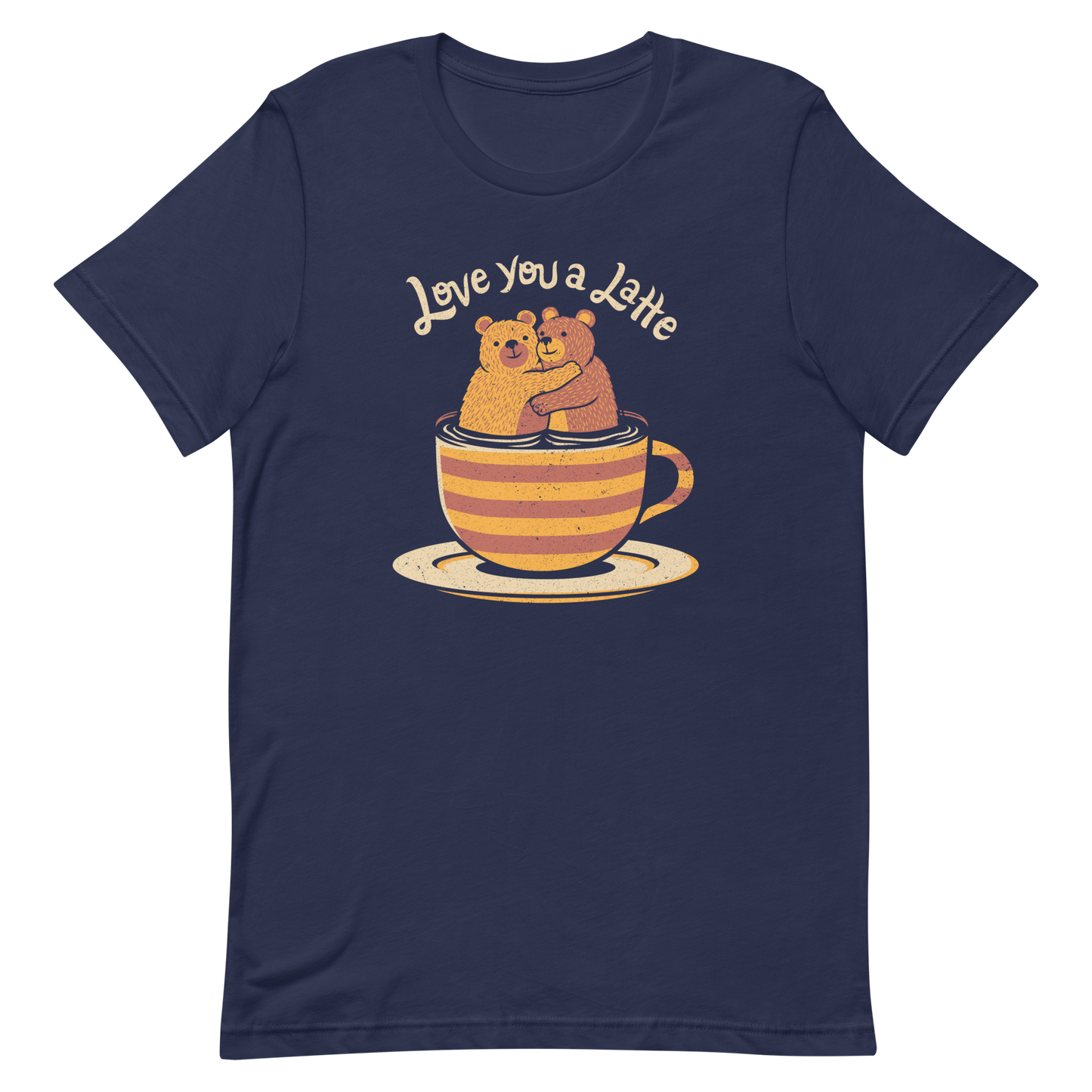 A cute Valentine’s Day illustration featuring two teddy bears hugging inside a cup of black coffee, paired with the phrase “I Love You a Latte”. A sweet and cosy design for coffee lovers, bear fans, and anyone who enjoys playful, romantic humour.

