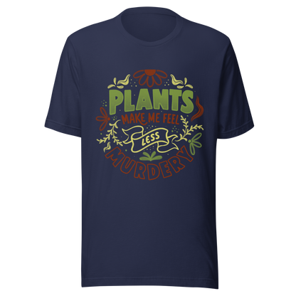 This design features leaves and flowers surrounding the bold and humorous phrase ‘Plants Make Me Feel Less Murdery’. It blends cute imagery with acerbic humour, capturing the idea that plants can soothe even the most chaotic moods. Ideal for plant parents who appreciate a clever and slightly sarcastic take on emotional honesty.