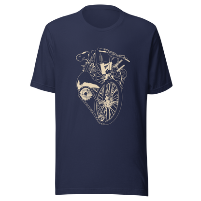 A single-colour artwork that forms an anatomical heart crafted entirely from bicycle parts, including wheels, handlebars, chains and other mechanical details. A clean and minimalist composition that blends creativity with a love for cycling. Perfect for cyclists, bike enthusiasts and anyone passionate about life on two wheels.
