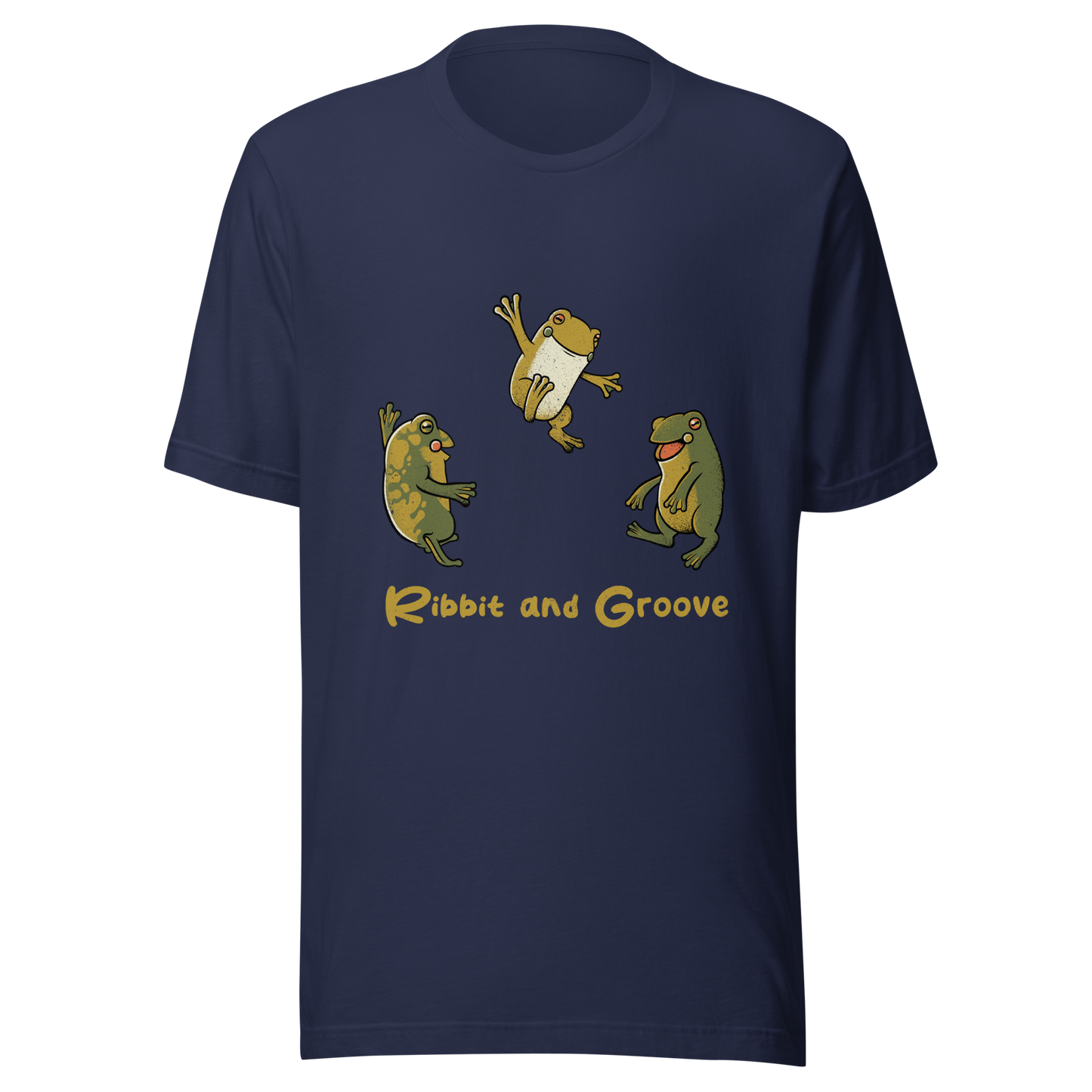 Three frogs dancing as if performing a ritual, with ‘Ribbit and Groove’ written below. A playful design that mixes humor and frogs. Perfect for frog lovers, music fans, and anyone who enjoys fun prints.