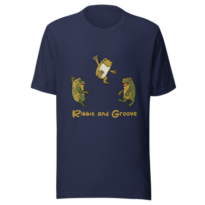 Three frogs dancing as if performing a ritual, with ‘Ribbit and Groove’ written below. A playful design that mixes humor and frogs. Perfect for frog lovers, music fans, and anyone who enjoys fun prints.