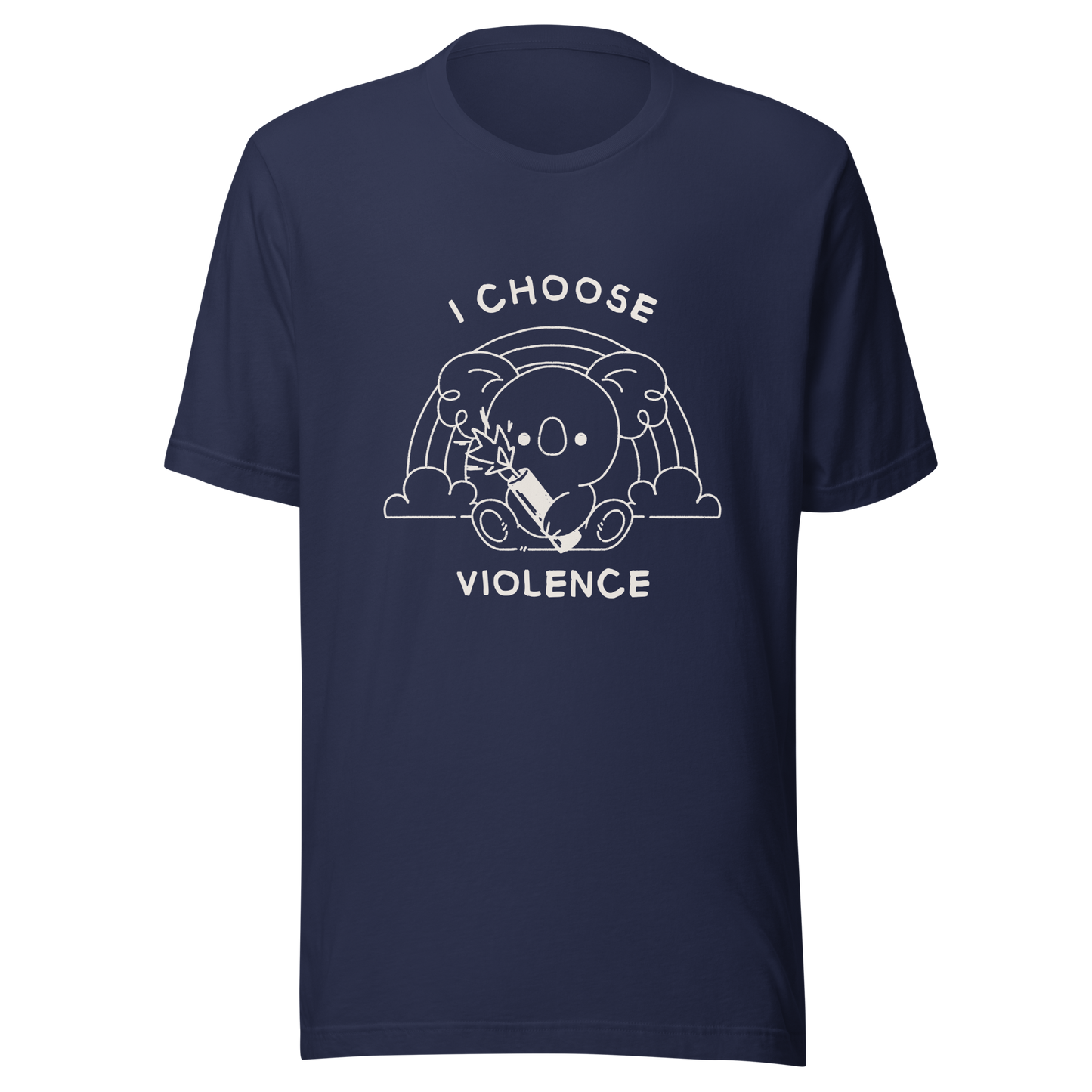 An adorable koala holding a stick of dynamite in front of a rainbow, paired with the phrase ‘I Choose Violence’. A playful mix of cuteness and dark irony, perfect for anyone who loves chaotic humor and bold, irreverent designs.