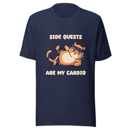 An orange kitten in gym clothes doing an aerobic workout, paired with the phrase ‘Side Quests Are My Cardio Gym Cat’. A humorous design that mixes cats, gaming vibes and fitness irony, perfect for those who prefer playful side quests over serious workouts.