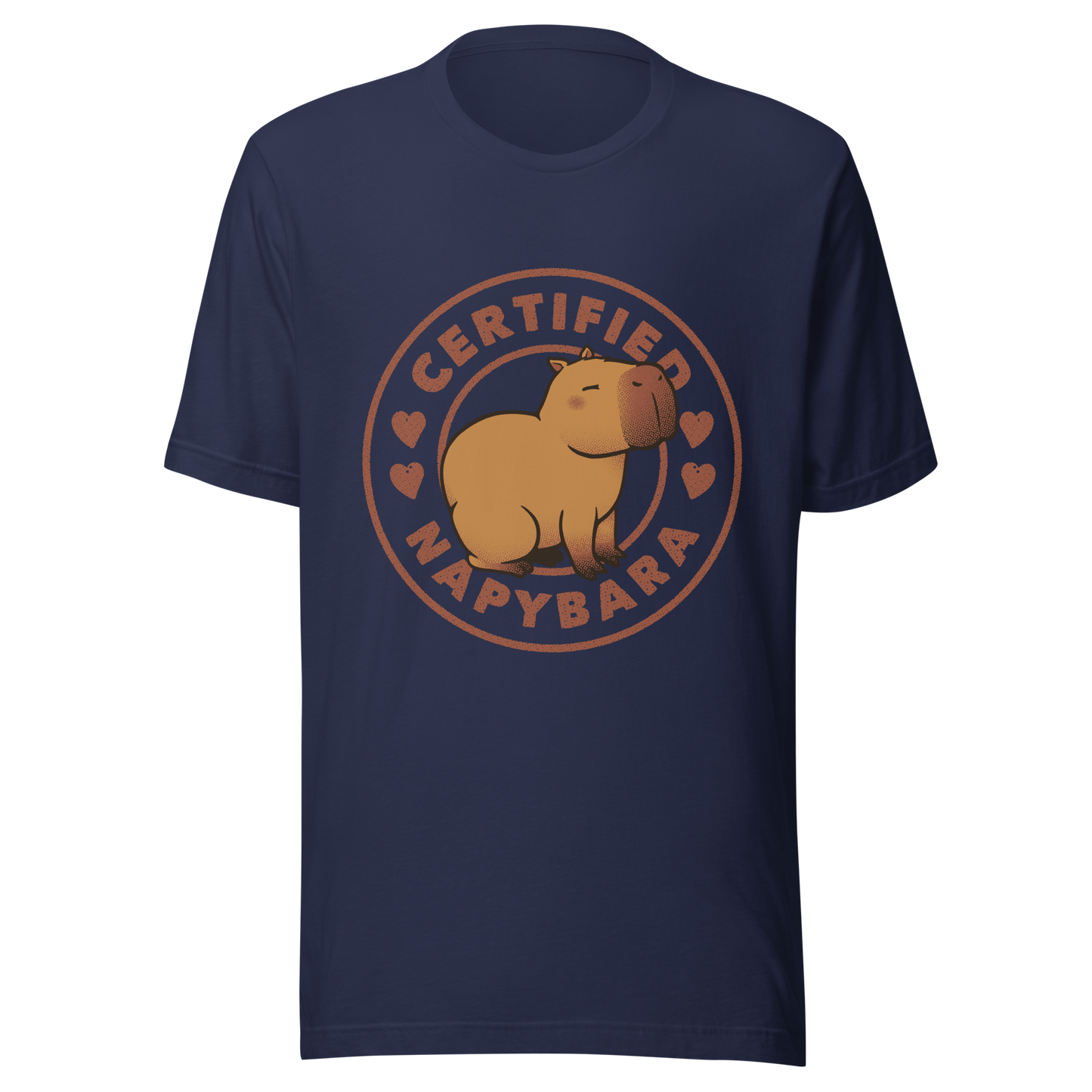 An art piece in warm beige and brown tones featuring a relaxed, sleepy capybara sitting peacefully beside the phrase “Certified Napybara”. A cozy, humorous design perfect for anyone who relates to slow days, loves capybaras, and fully embraces the art of taking naps.