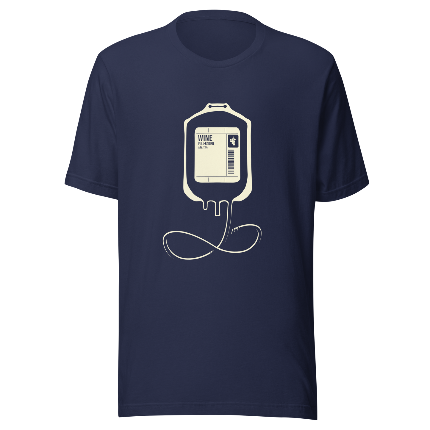 The artwork depicts an infusion pouch stylized as a full wine bag, with a detailed label in shades of cream. It plays on the idea that, for some, wine is almost like an essential fuel. Perfect for wine lovers and fans of sarcastic humor.