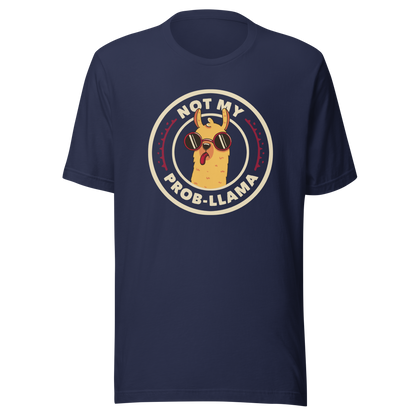 A delightful stamp-style illustration featuring a playful llama wearing sunglasses and sticking out its tongue. Framing the image is the witty phrase “Not My Prob-Llama,” adding a humorous twist to the llama’s carefree attitude. Fun, lighthearted, and full of personality, this artwork is perfect for anyone who loves llamas and enjoys a touch of sarcastic humor.