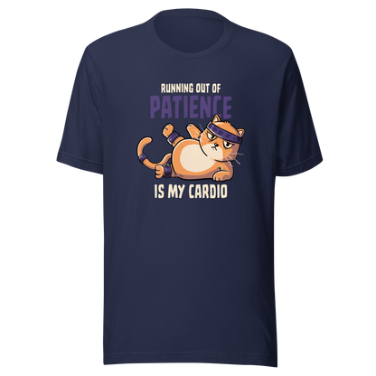 An orange kitten in gym clothes mid-aerobics, serving effort… and attitude. Paired with the phrase "Running Out Of Patience Is My Cardio", this funny cat design is perfect for anyone who considers sarcasm their main workout. A playful, relatable illustration for cat lovers, gym avoiders, and fans of witty humor.