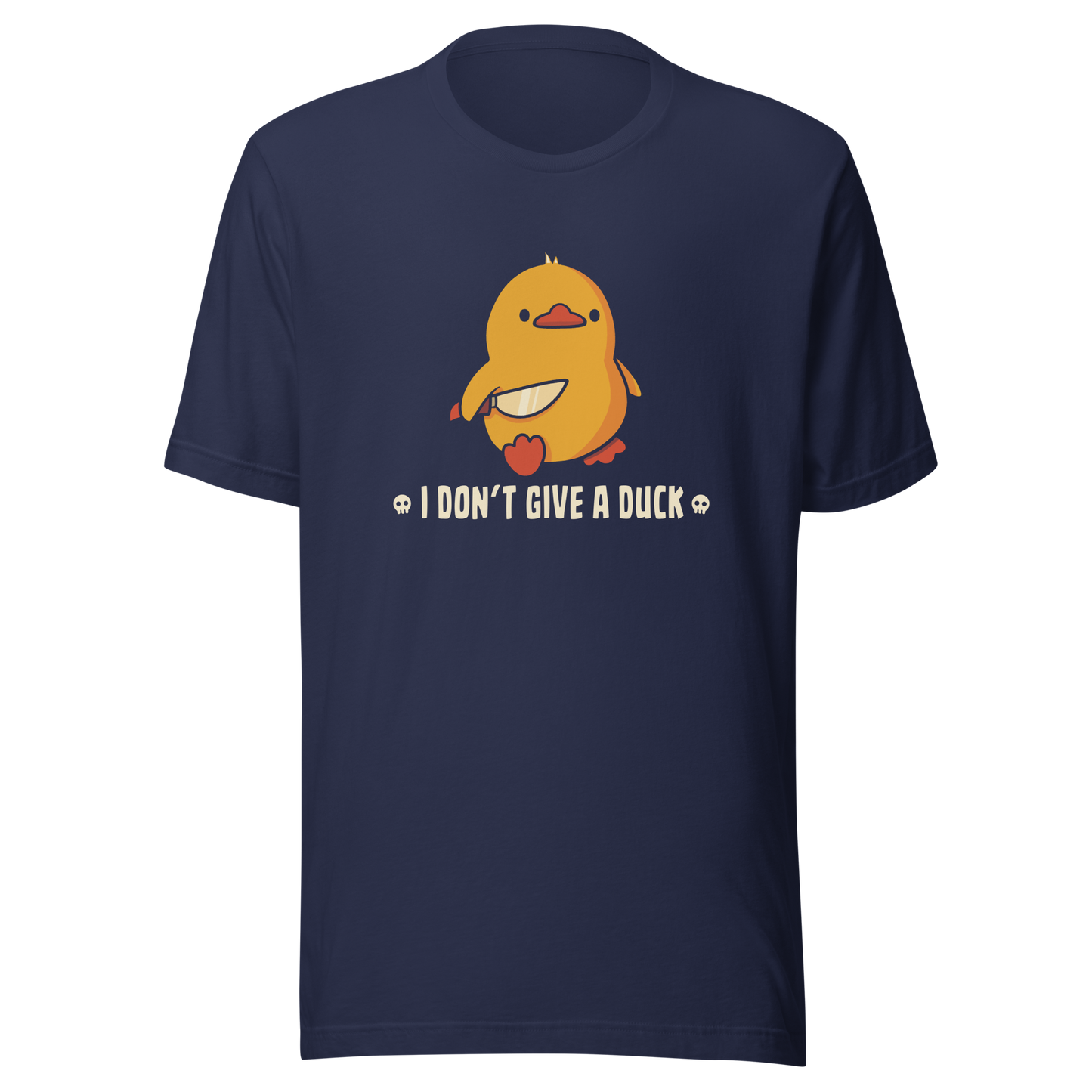 A cute yellow duck holding a small knife, around it the text "I Don't Give a Duck". An art that mixes humor with the temperament of ducks.