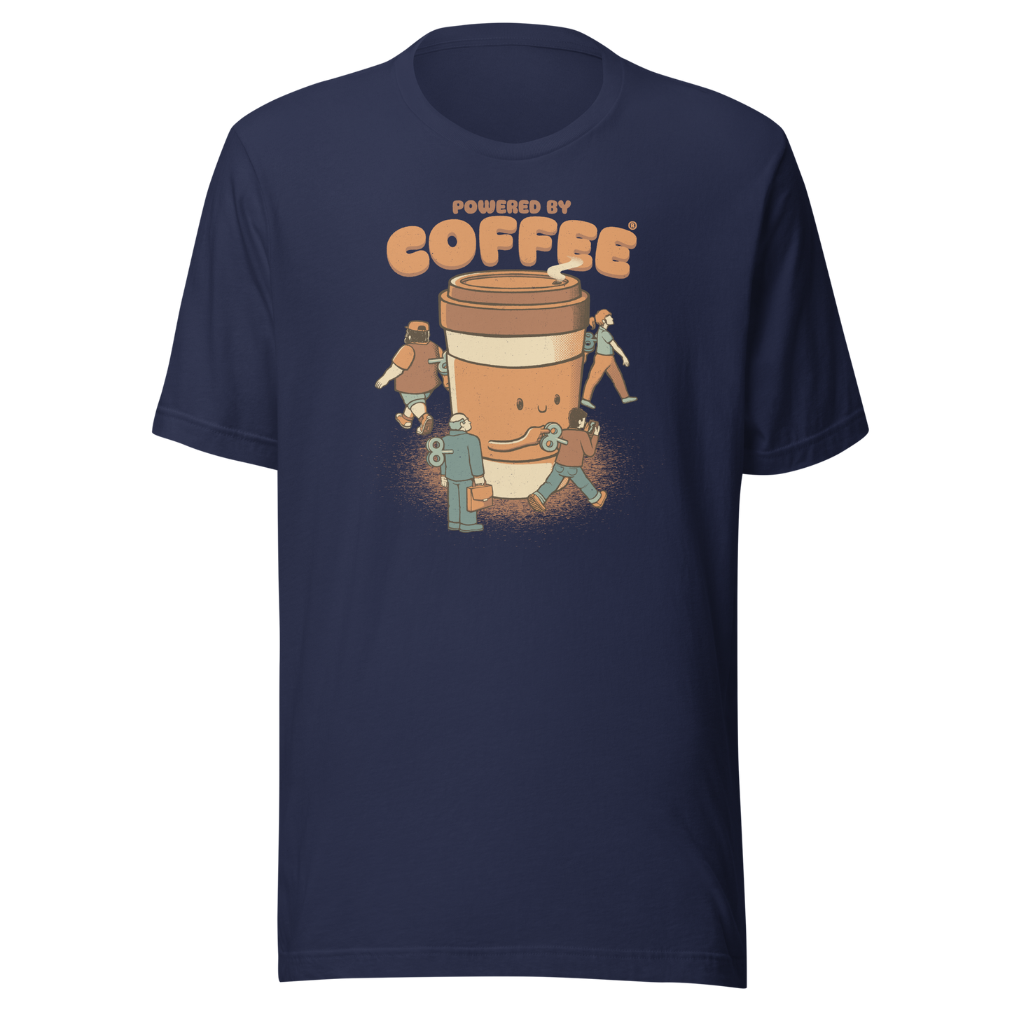 A playful illustration of a giant coffee cup winding up tiny wind-up dolls, a fun nod to caffeine as the fuel that keeps life moving. Featuring the phrase “Powered By Coffee”, it’s the perfect gift for coffee lovers who can’t function without their daily cup.