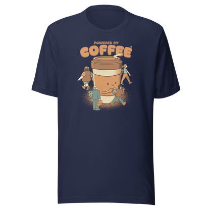 A playful illustration of a giant coffee cup winding up tiny wind-up dolls, a fun nod to caffeine as the fuel that keeps life moving. Featuring the phrase “Powered By Coffee”, it’s the perfect gift for coffee lovers who can’t function without their daily cup.