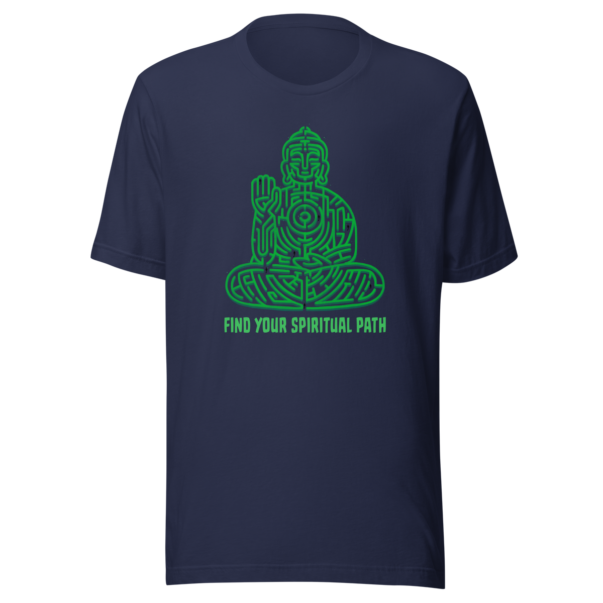 A garden maze shaped like a meditating Buddha, accompanied by the phrase ‘Find Your Spiritual Path’. This symbolic design represents the journey of overcoming life’s challenges and searching for inner balance. A thoughtful artwork for people interested in spirituality, mindfulness, and personal growth.