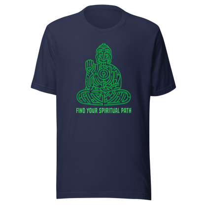 A garden maze shaped like a meditating Buddha, accompanied by the phrase ‘Find Your Spiritual Path’. This symbolic design represents the journey of overcoming life’s challenges and searching for inner balance. A thoughtful artwork for people interested in spirituality, mindfulness, and personal growth.