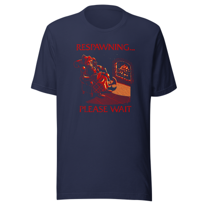 A skeleton warrior rests by the fireplace, sipping tea and reading while waiting to respawn. With cozy lighting and dark humor, this design is made for gamers who know death is just a short break.