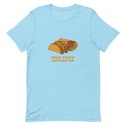 Two delicious tacos and a burrito with the phrase below "Food Truck Supporter". This design celebrates the love of street food and the joy of discovering amazing flavors on wheels. Perfect for Mexican food lovers, taco fans, and anyone who proudly supports local food trucks.
