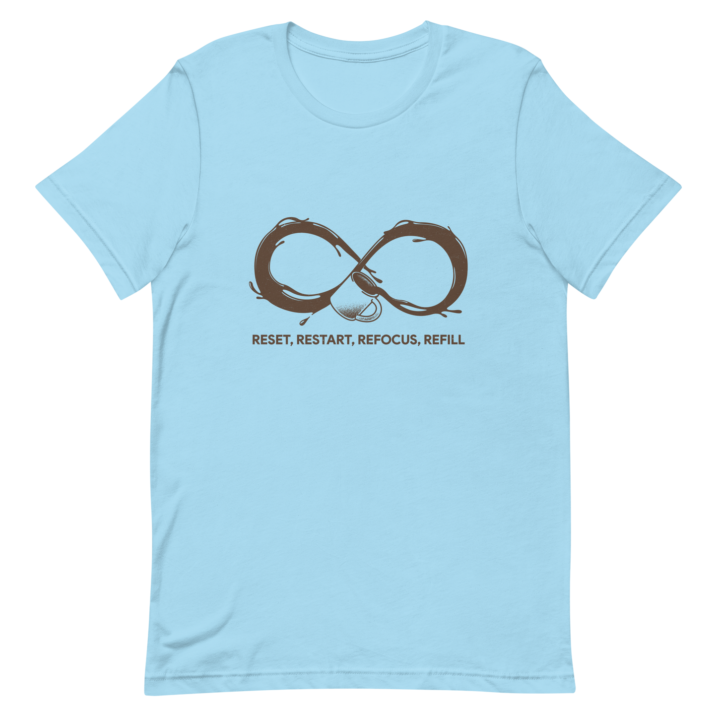A coffee cup spills endlessly, forming an infinity symbol made of flowing coffee. This artwork celebrates the endless cycle of energy, focus, and motivation that keeps us going. Perfect for coffee lovers, caffeine addicts, and anyone who believes that every restart begins with a refill.