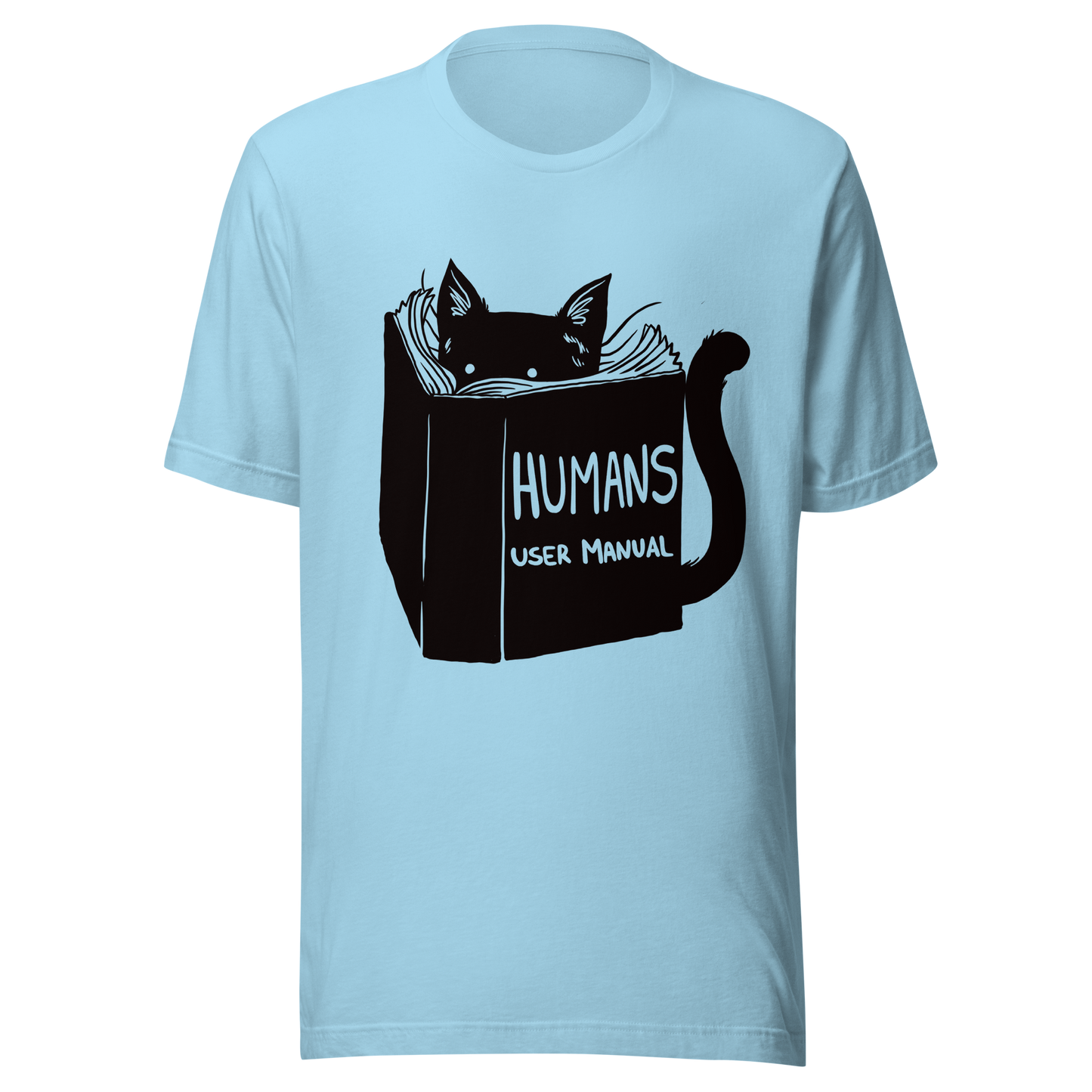 A kitten peeking out from behind a huge book titled "Humans: User Manual". This design plays on the idea that cats are trying to figure out how to control us. Perfect for cat lovers, book fans, and anyone who enjoys lighthearted humor in prints.