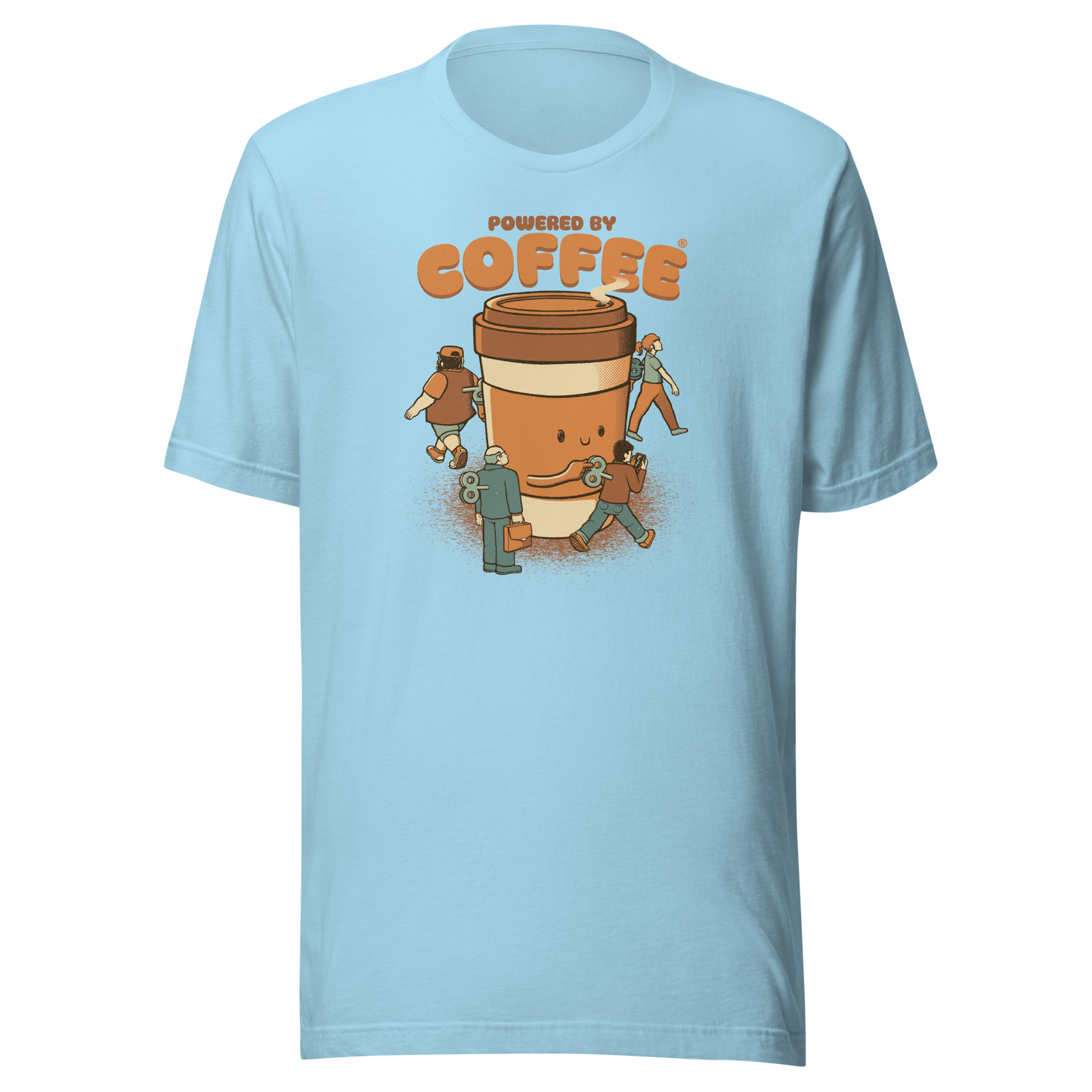 A playful illustration of a giant coffee cup winding up tiny wind-up dolls, a fun nod to caffeine as the fuel that keeps life moving. Featuring the phrase “Powered By Coffee”, it’s the perfect gift for coffee lovers who can’t function without their daily cup.