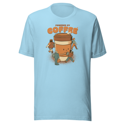 A playful illustration of a giant coffee cup winding up tiny wind-up dolls, a fun nod to caffeine as the fuel that keeps life moving. Featuring the phrase “Powered By Coffee”, it’s the perfect gift for coffee lovers who can’t function without their daily cup.