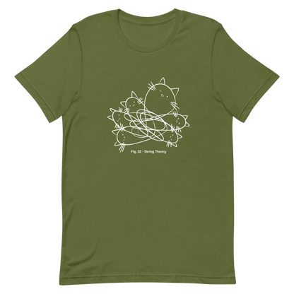 A group of cute kittens tangled in strings, as if playing with yarn. This design visually plays on the concept of "String Theory," blending science and humor. Ideal for cat lovers, science buffs, and anyone who enjoys fun and clever prints.