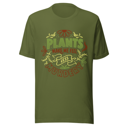 This design features leaves and flowers surrounding the bold and humorous phrase ‘Plants Make Me Feel Less Murdery’. It blends cute imagery with acerbic humour, capturing the idea that plants can soothe even the most chaotic moods. Ideal for plant parents who appreciate a clever and slightly sarcastic take on emotional honesty.