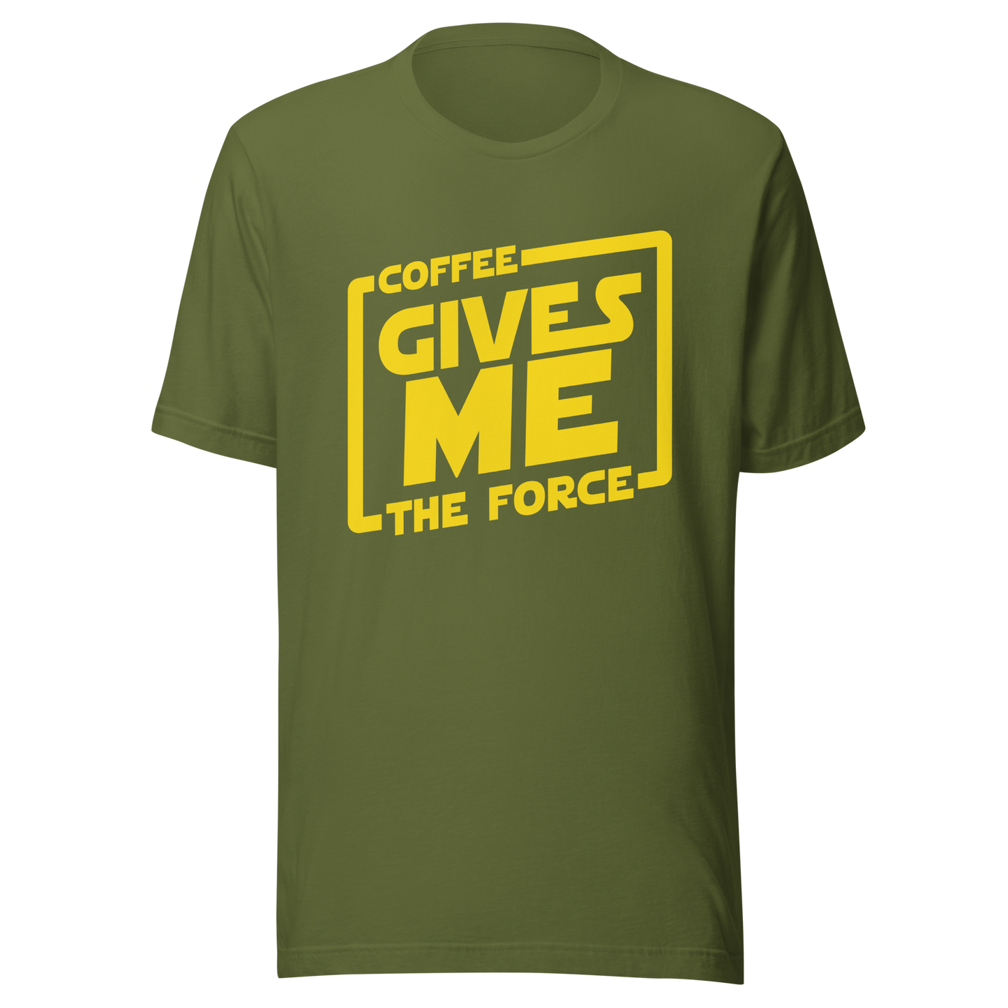 An artwork in yellow inspired by classic space adventure movies, featuring the phrase “Coffee Gives Me The Force”. A fun design for coffee lovers, sci-fi fans and anyone powered by caffeine and galaxy vibes.