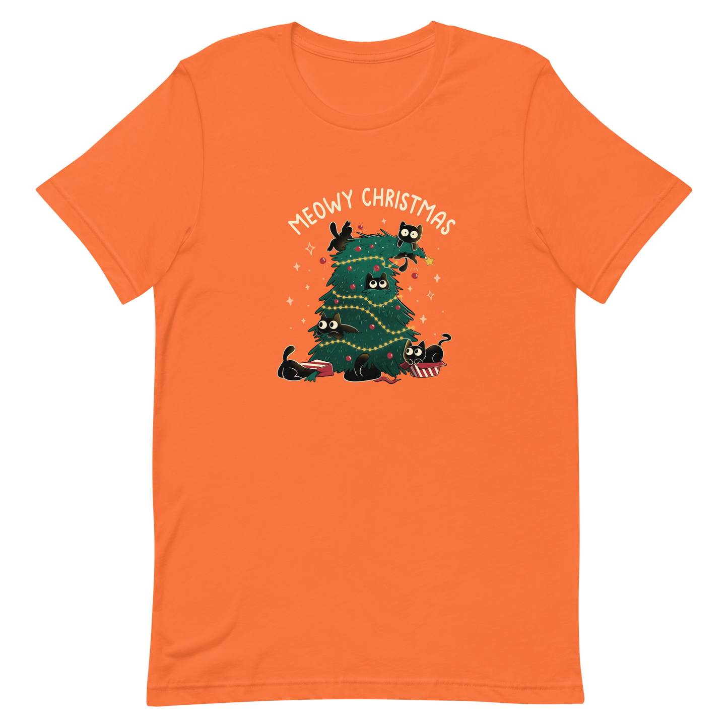 A Christmas tree full of black kittens hanging from it as if they were playing with it, an art that plays on how cats love Christmas trees. A perfect gift for anyone who loves Christmas and cats.