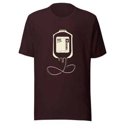 The artwork depicts an infusion pouch stylized as a full wine bag, with a detailed label in shades of cream. It plays on the idea that, for some, wine is almost like an essential fuel. Perfect for wine lovers and fans of sarcastic humor.