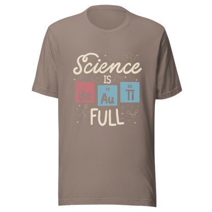 A lettering piece featuring the phrase "Science is Be Au Ti Full," with Be, Au, and Ti cleverly represented as chemical elements from the periodic table. A fun and playful artwork, perfect for anyone who loves science with a touch of humor.